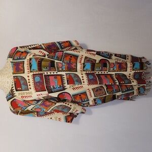 Global Spirit  Women SZ X Multi Color Abstract Kimono Sleeve Fringe Hem Tunic